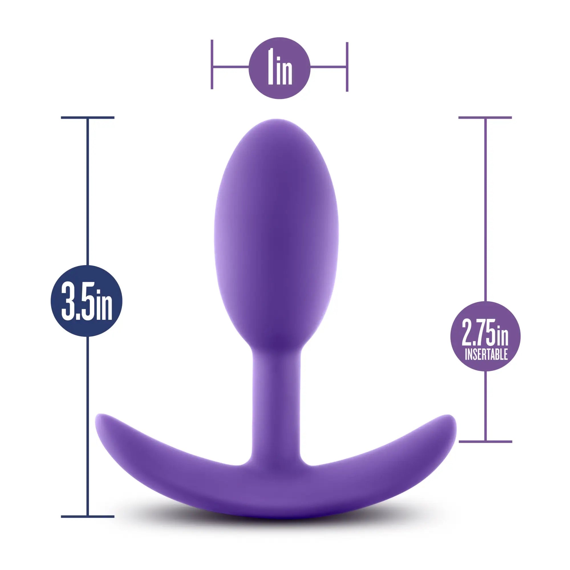 Purple silicone luxe wearable vibra slim anal plug small with curved base and rounded head for discreet use