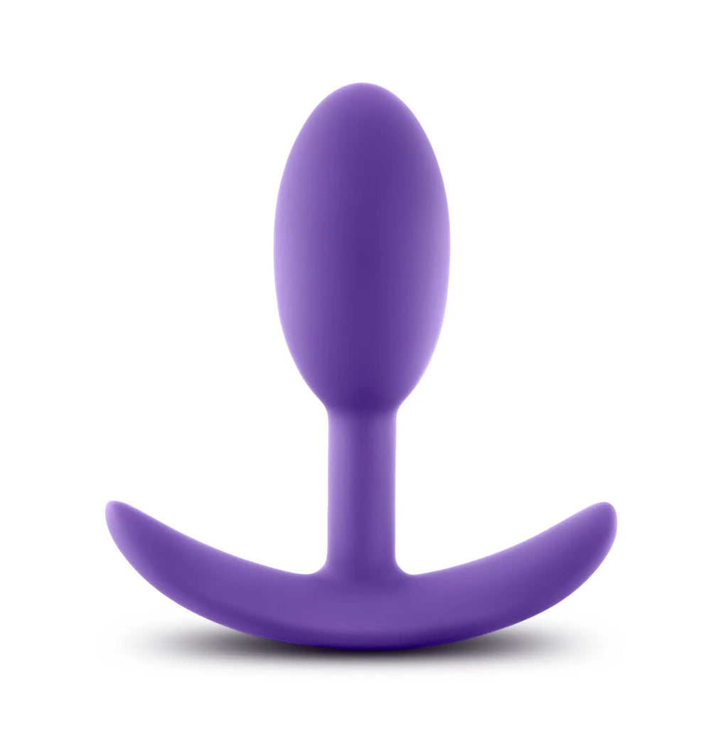 Purple silicone luxe wearable vibra slim plug small with curved stable base for comfortable secure use