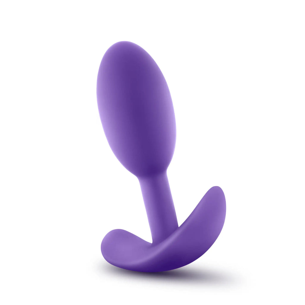 Luxe Luxe wearable vibra slim plug small purple silicone butt plug with smooth rounded head and curved base for secure placement