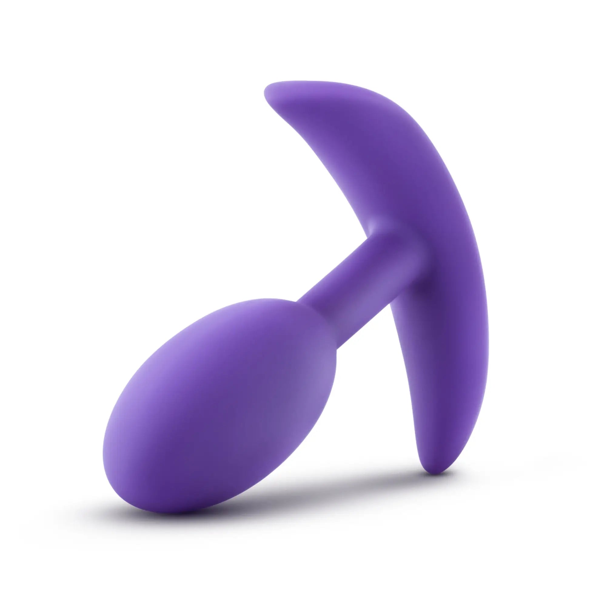 Luxe Luxe wearable vibra slim plug small purple silicone butt plug with smooth rounded head and curved handle