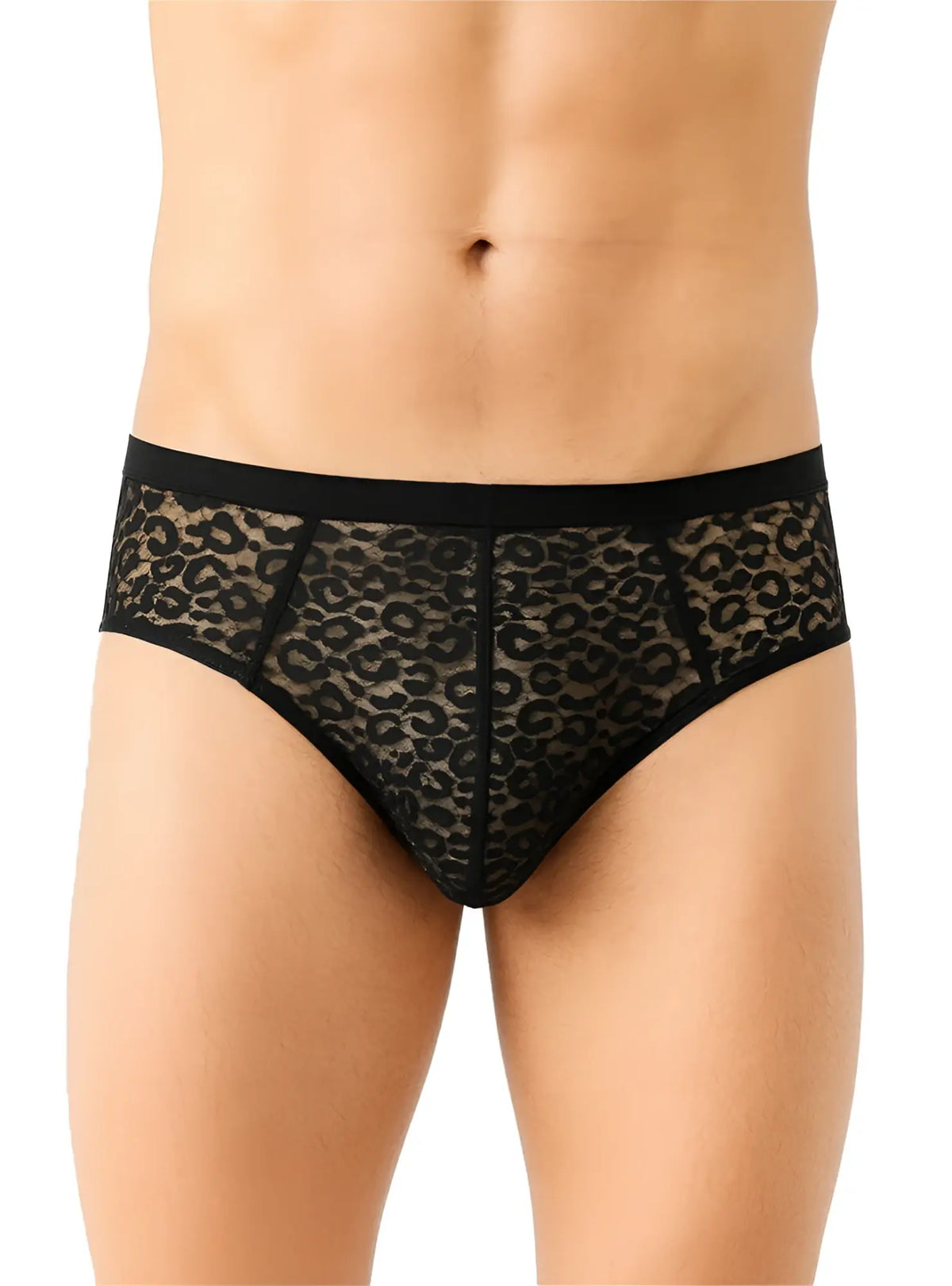 Black lace briefs with a leopard print pattern showcasing luxury lace design in a bold and elegant style
