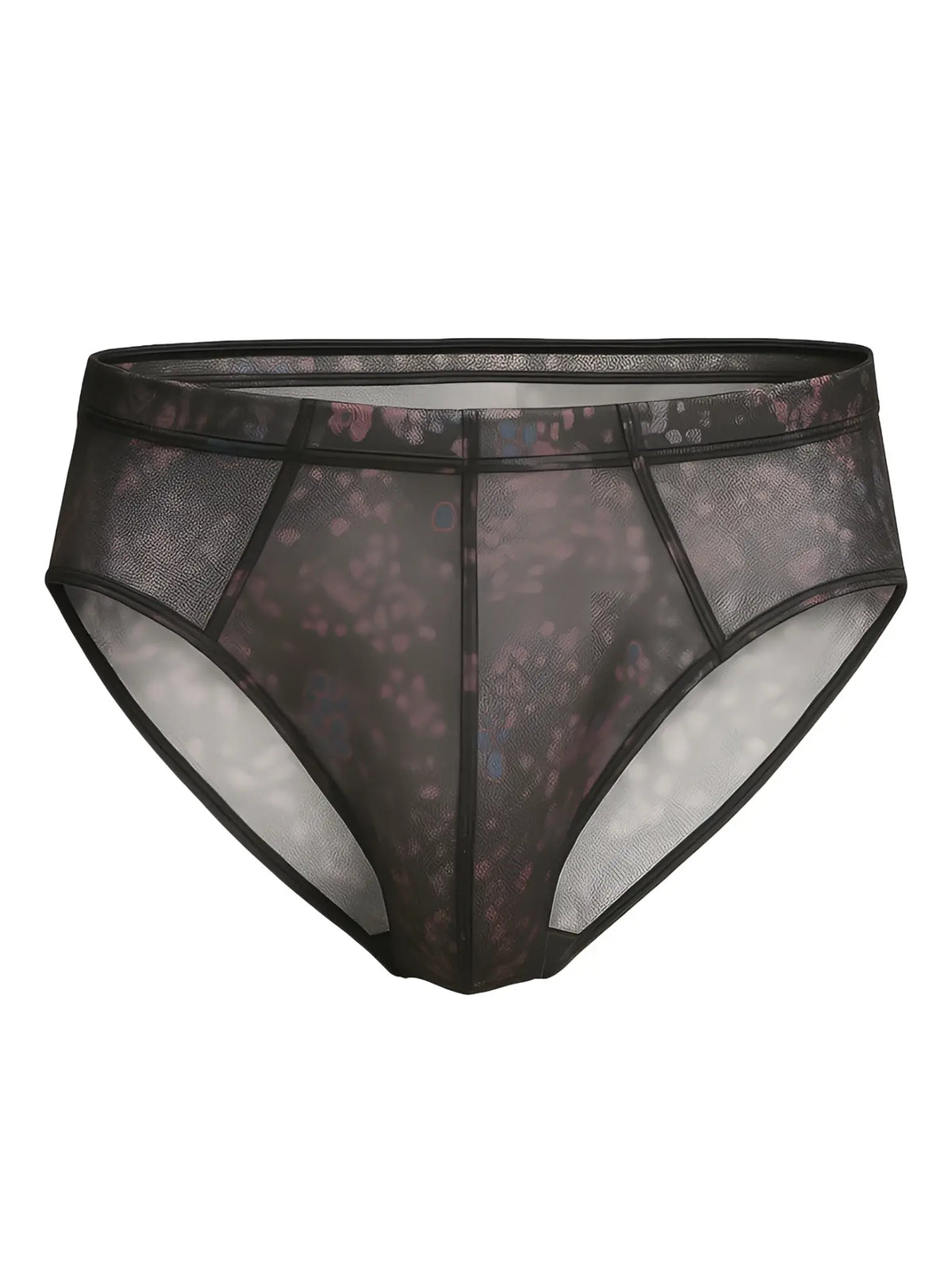 Luxury lace brief black sheer mesh briefs with subtle floral pattern and reinforced seams shown from the back side