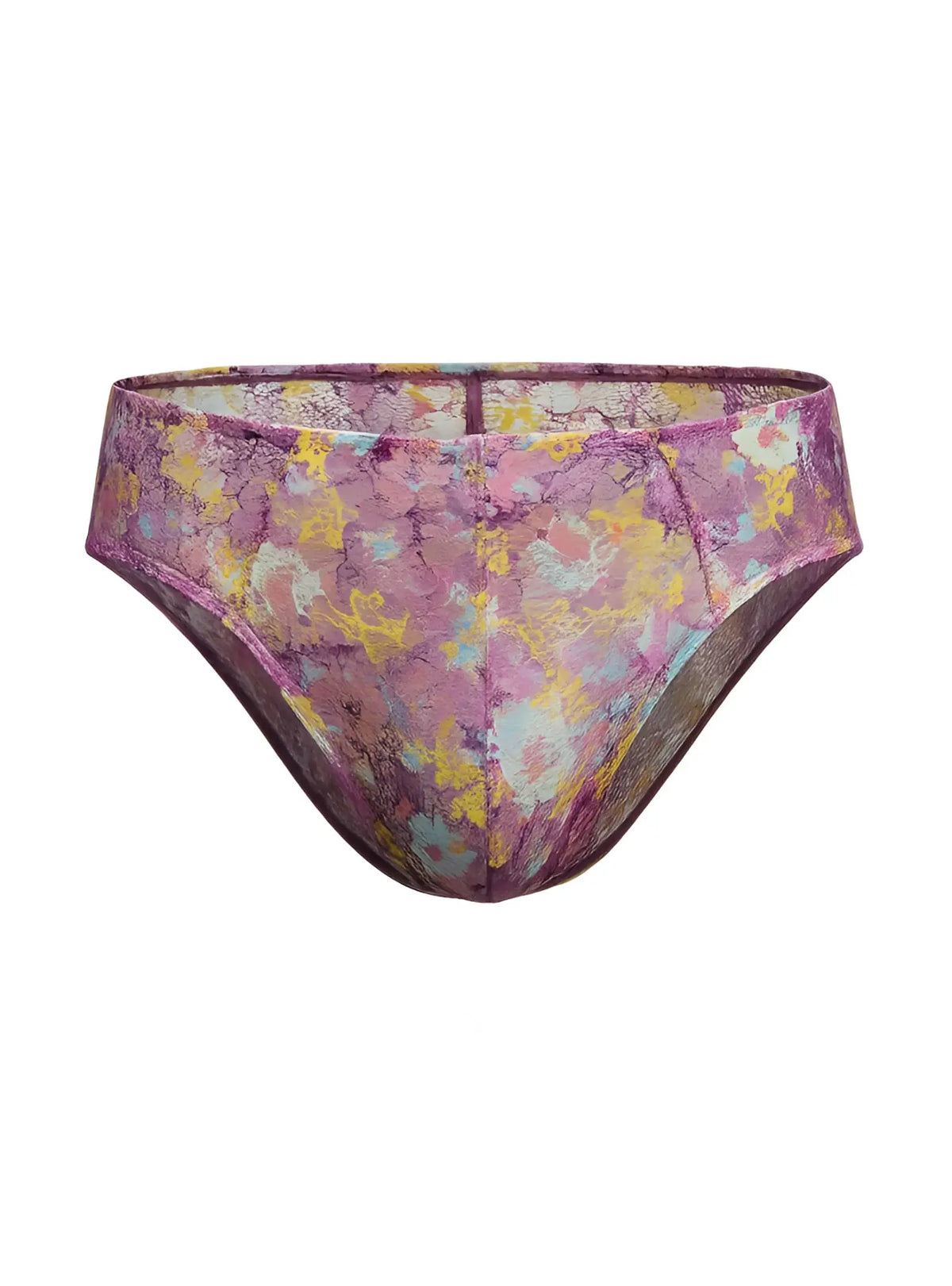 Luxury lace brief purple and yellow floral lace bikini bottom with sheer delicate design