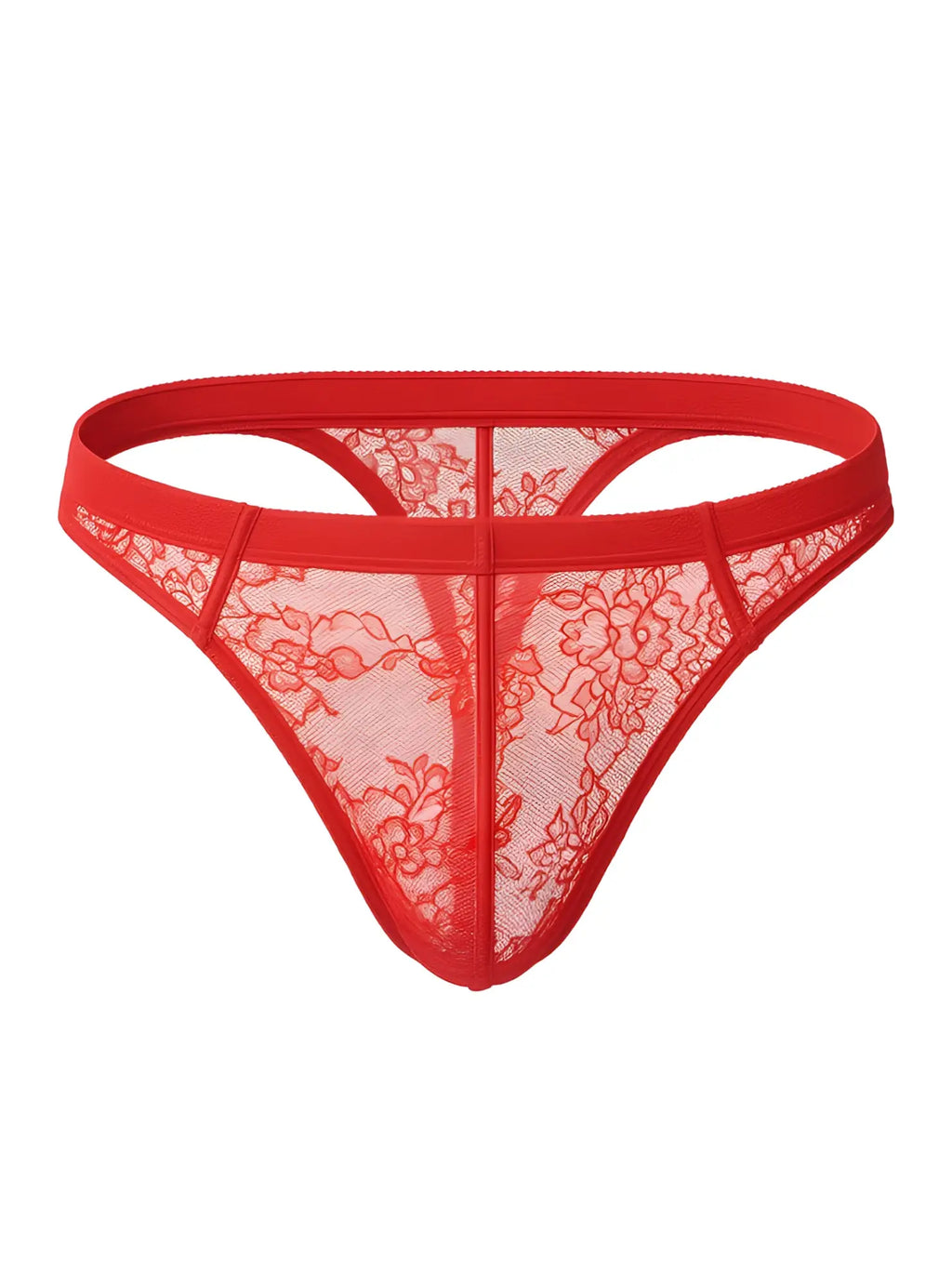 Luxury lace thong in red lace with floral pattern and elastic waistband for comfortable stylish wear