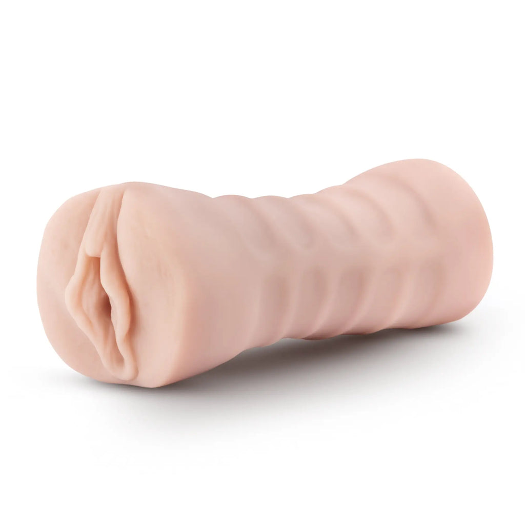 Pink silicone anal plug with textured ridges and tapered realistic design from m for men ashley vanilla collection