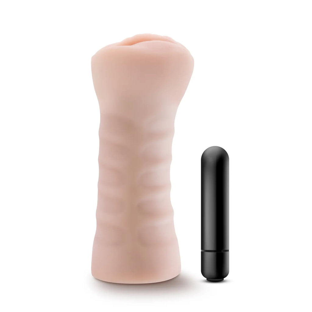 Pink silicone anal plug with textured ridges and black remote control from m for men ashley vanilla collection