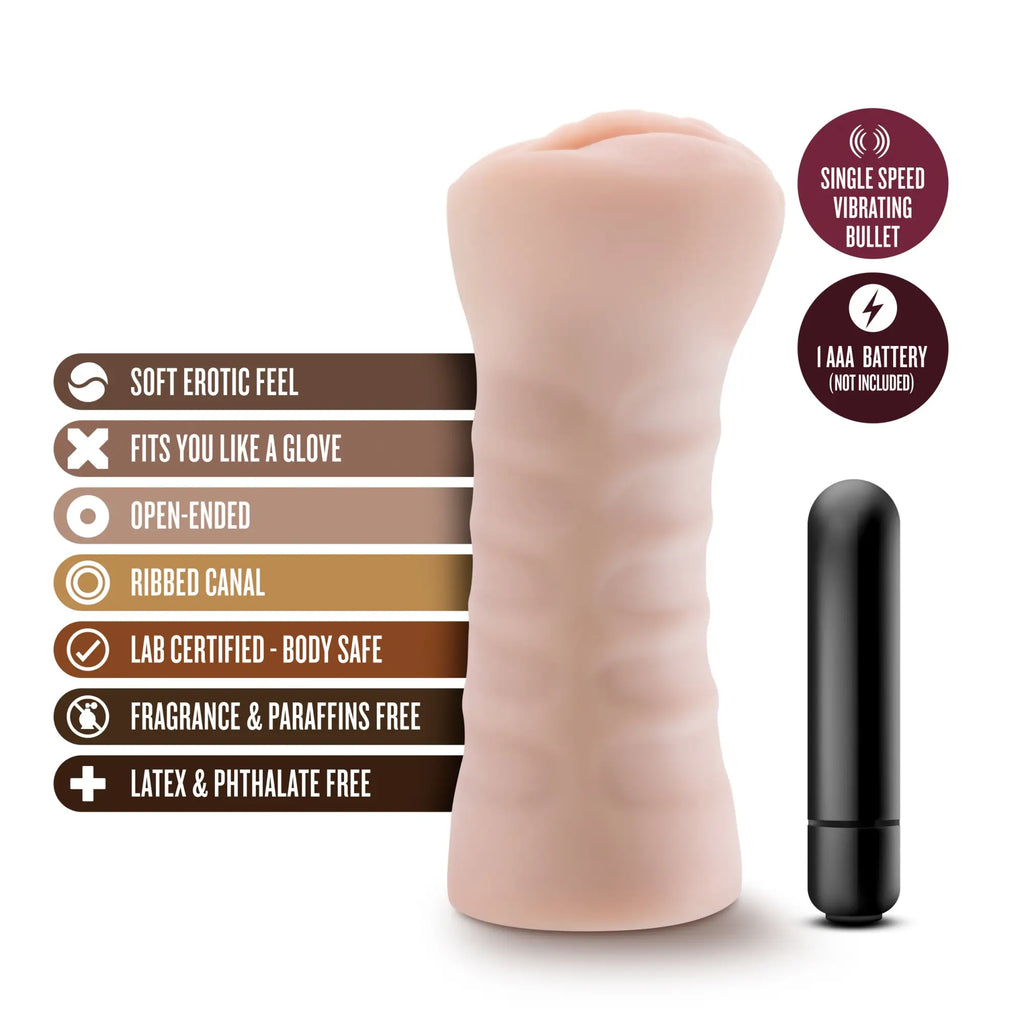 Pink silicone vibrating bullet with ribbed texture and open-ended design from m for men ashley vanilla
