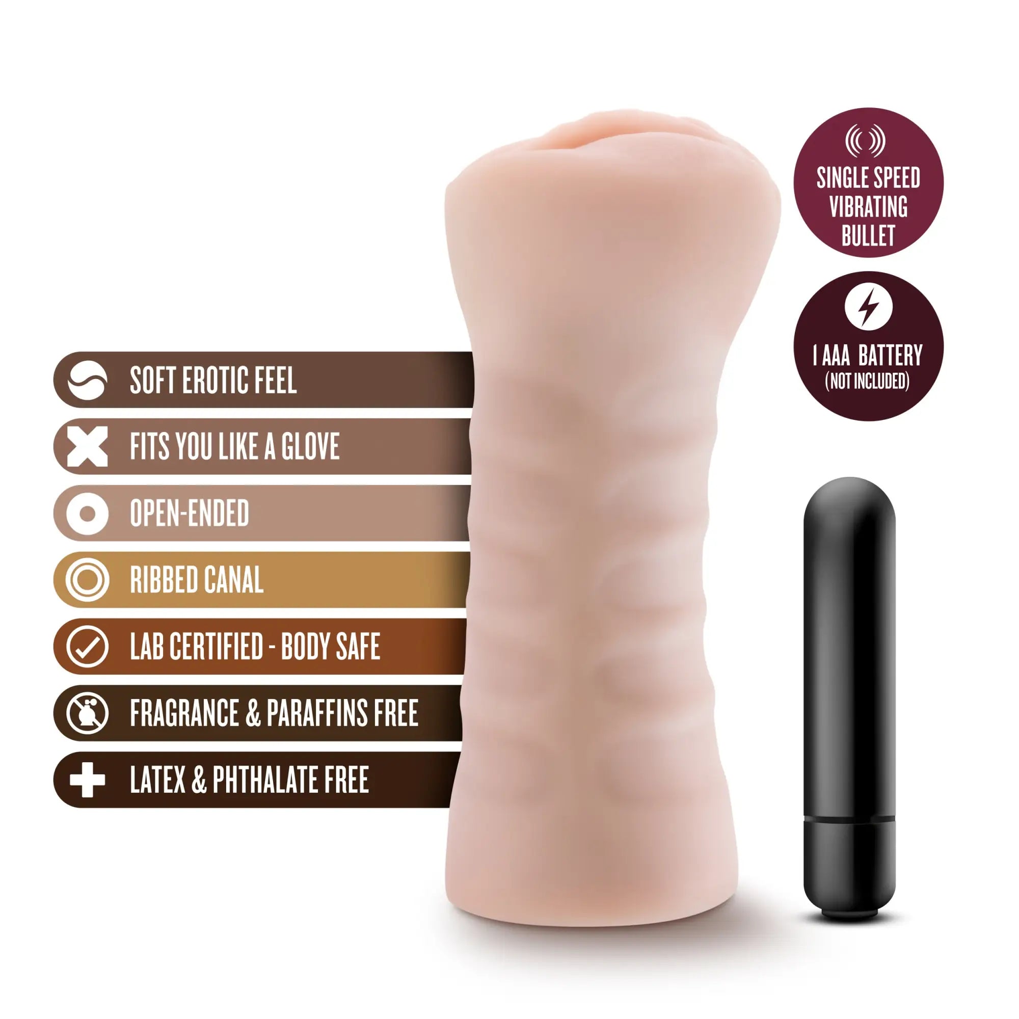 Pink silicone vibrating bullet with ribbed texture and open-ended design from m for men ashley vanilla