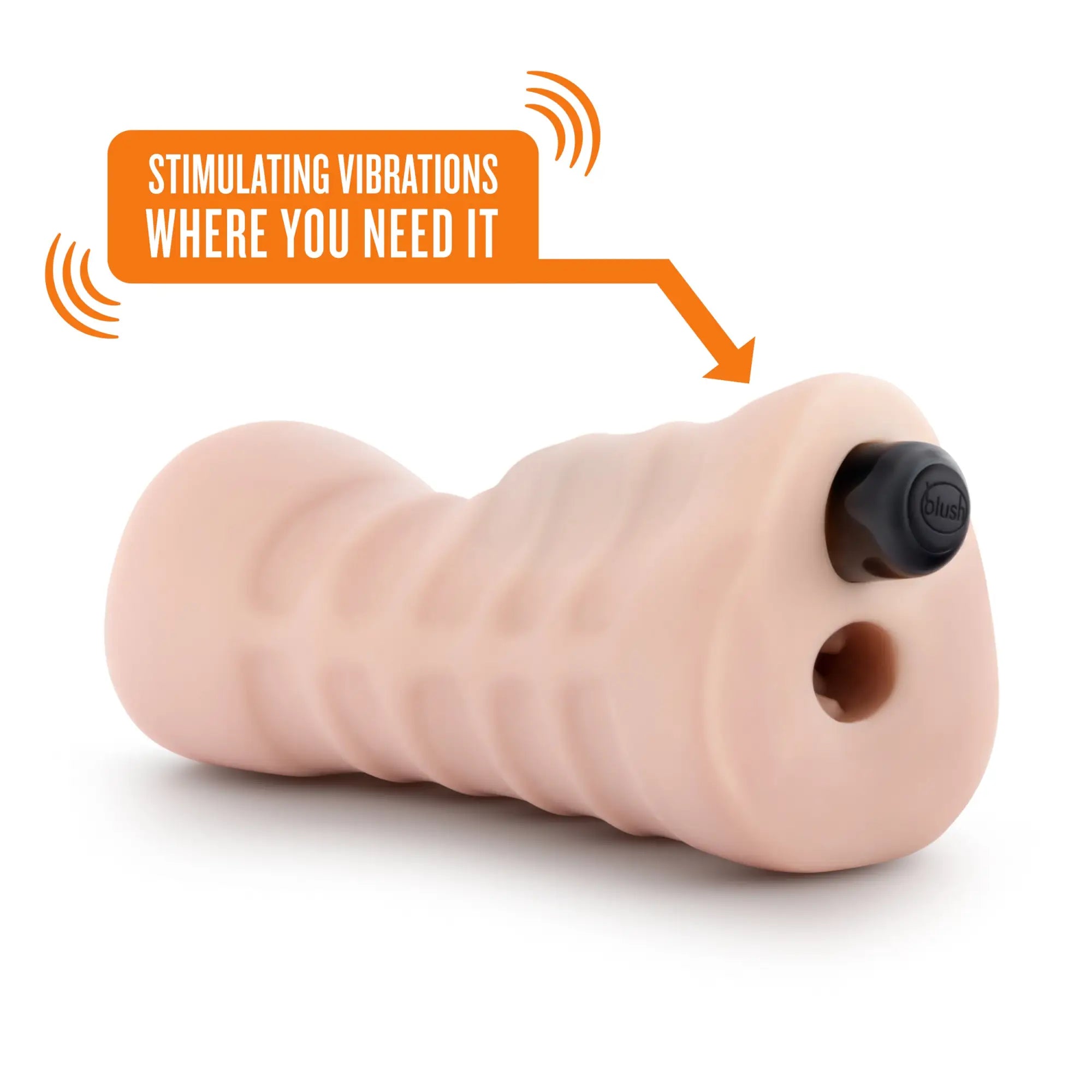Pink silicone vibrating toy with textured ridges and black control button from m for men ashley vanilla collection