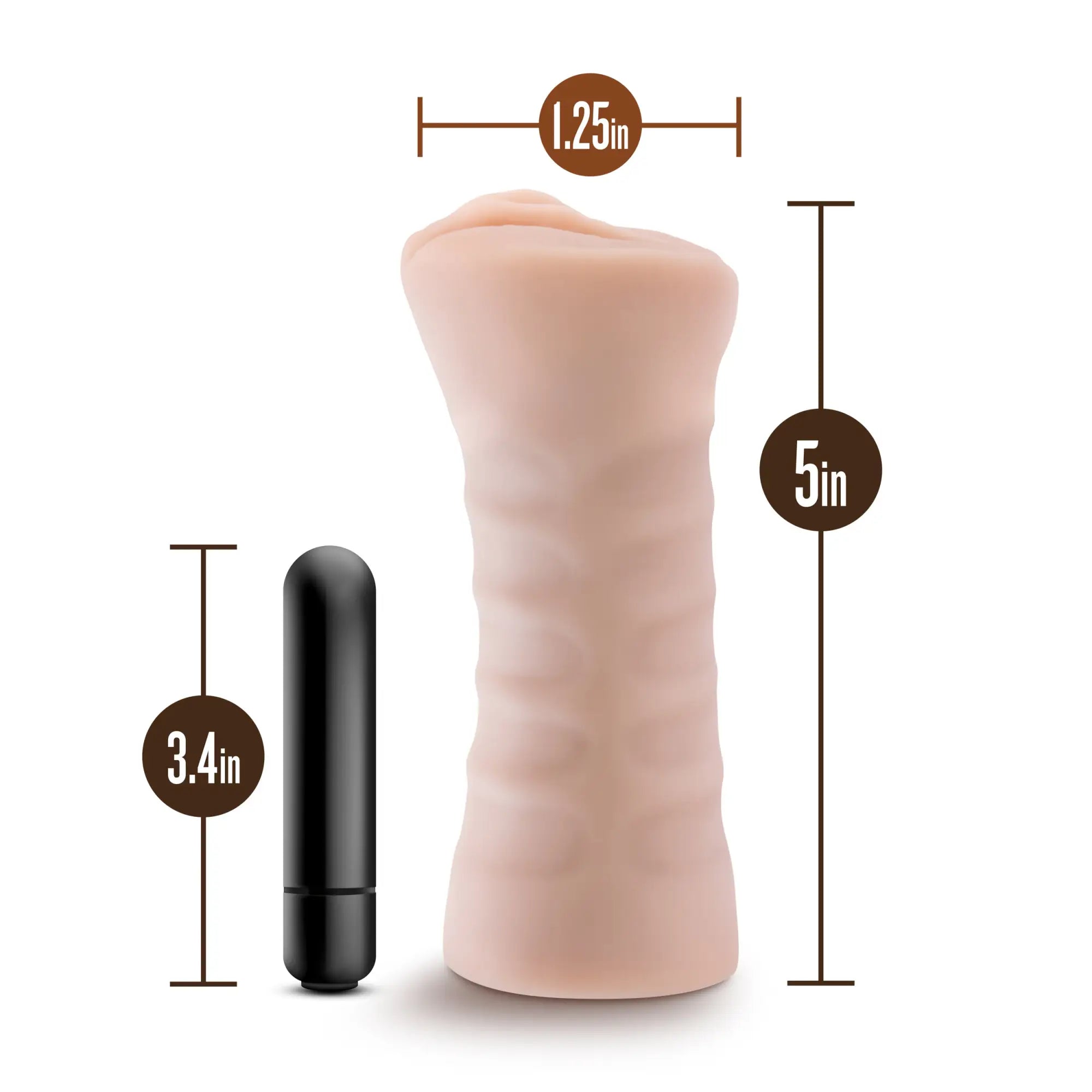 Beige silicone dildo with textured surface and black remote control from m for men rain vanilla collection