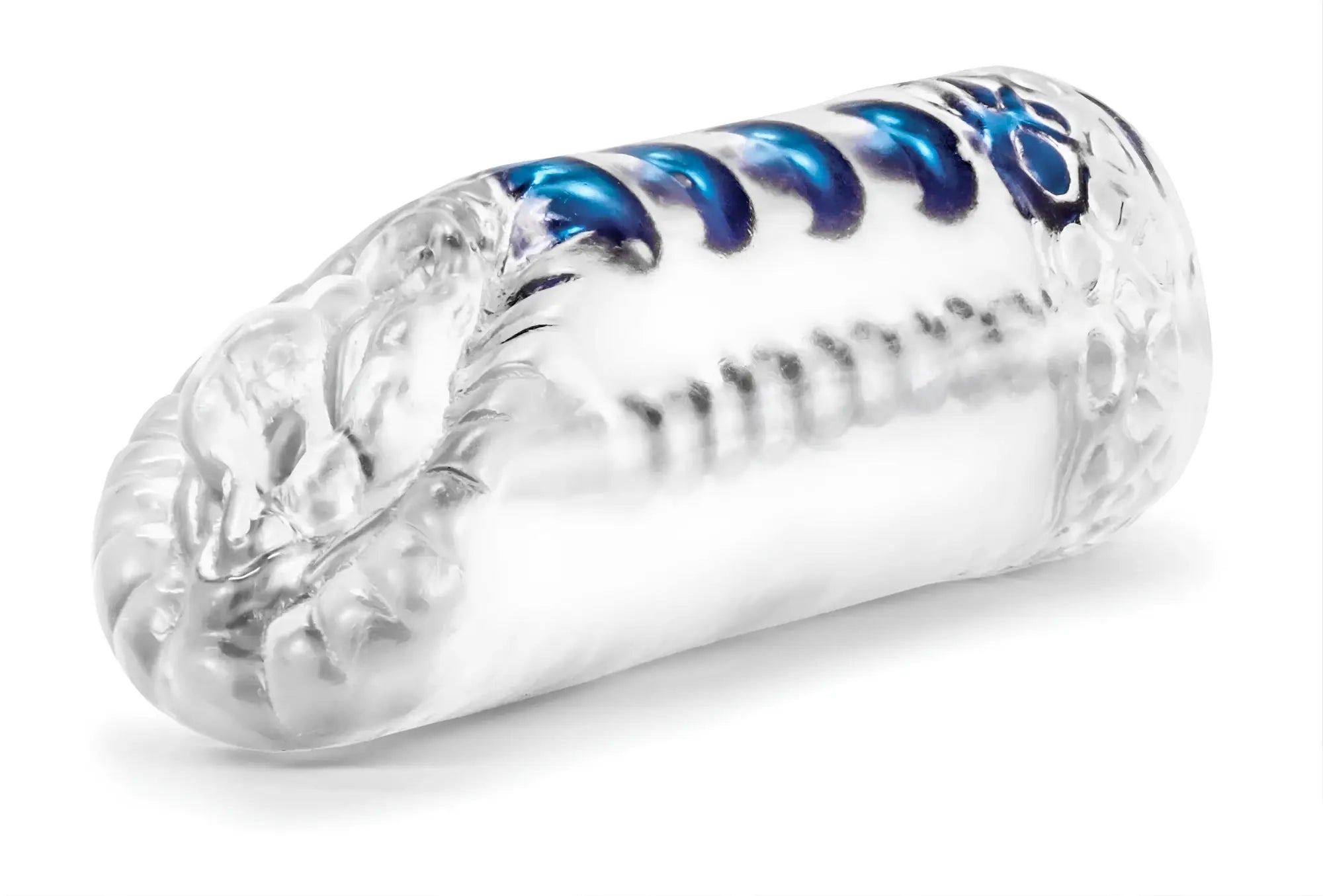 Clear glass paperweight m for men snatch clear with intricate embossed patterns and vibrant blue inlaid details