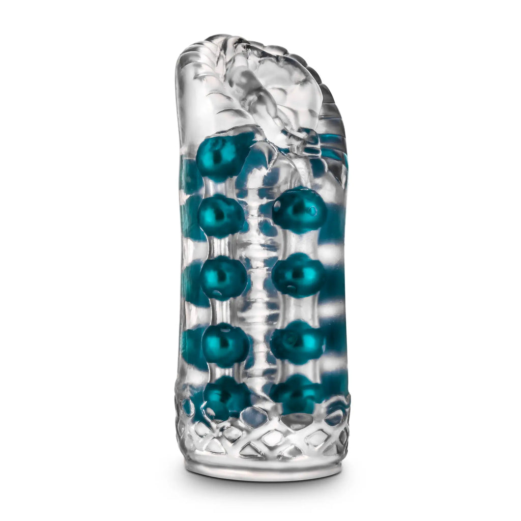 M for Men M for Men Super Stroker clear plastic cock ring with teal beads and silver toned base