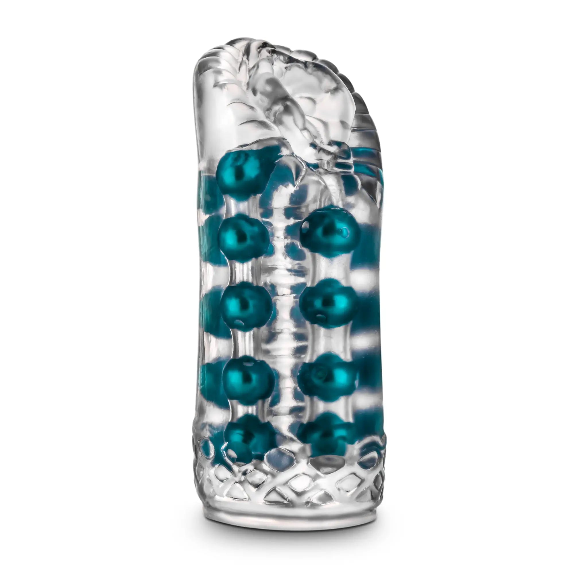 M for Men M for Men Super Stroker clear plastic cock ring with teal beads and silver toned base
