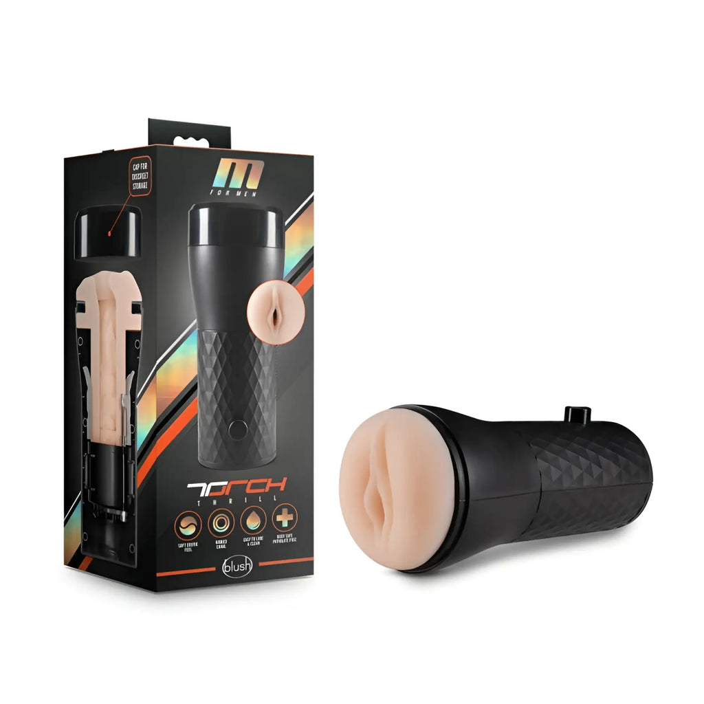 Black textured silicone body with beige silicone head blush 7 torch for men in m for men torch thrill vanilla
