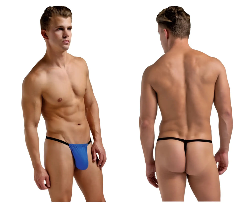 Magic silk 2706 silk g-string in cobalt with a solid blue front panel and thin black elastic waistband