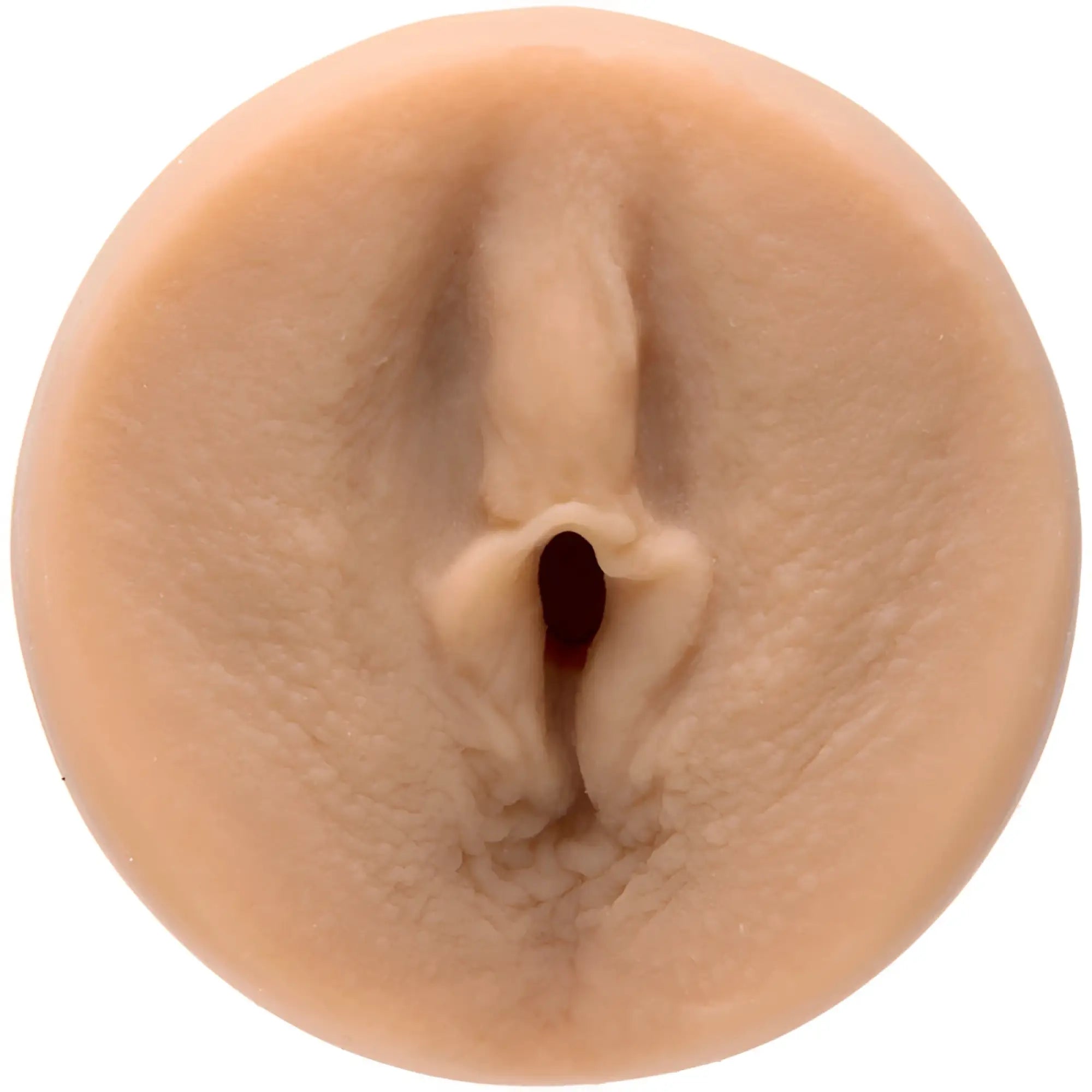 Beige silicone anal plug with realistic textured surface and central opening from main squeeze ariana marie ultraskyn stroker pussy vanilla