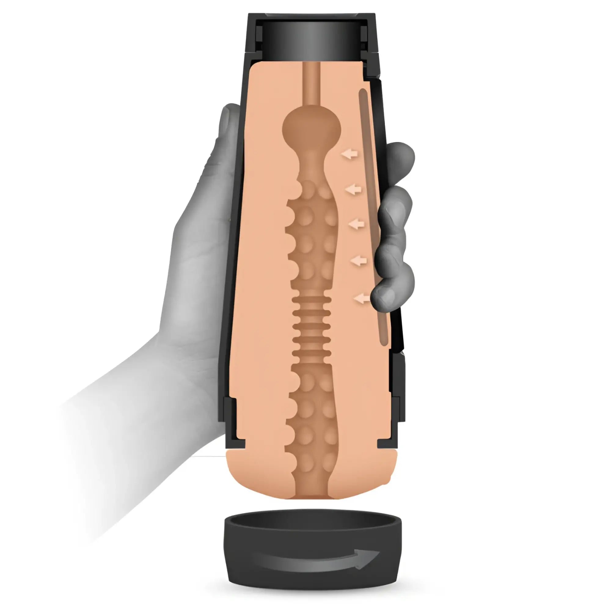 Main squeeze dani daniels pussy vanilla black plastic cylinder with peach silicone textured stimulation insert