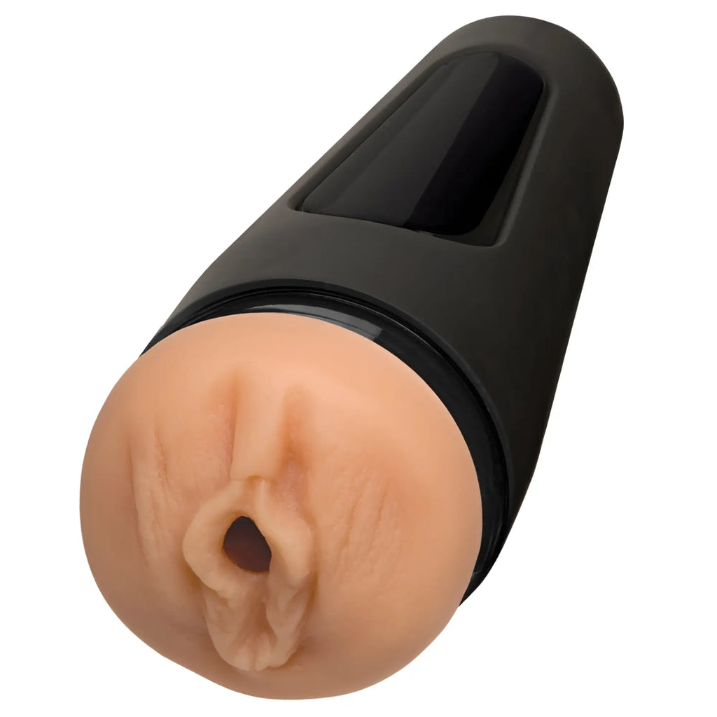 Main Squeeze Dani Daniels Pussy Vanilla black silicone adult toy with realistic flesh-toned textured head and black window