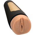 Black and gold silicone main squeeze endurance trainer ultraskyn stroker with realistic flesh-toned head vanilla
