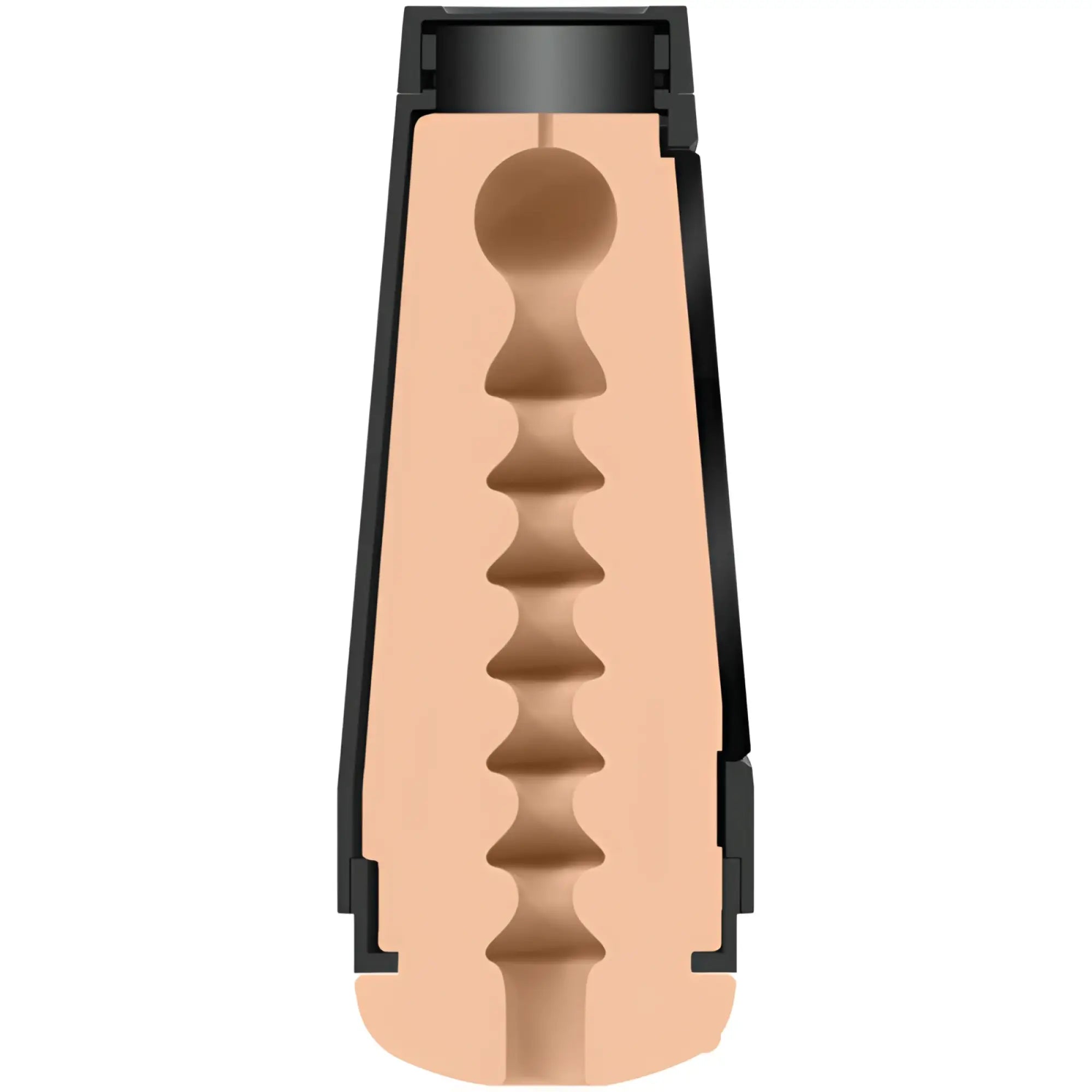 Main squeeze endurance trainer ultraskyn stroker vanilla with black plastic casing and peach textured silicone insert