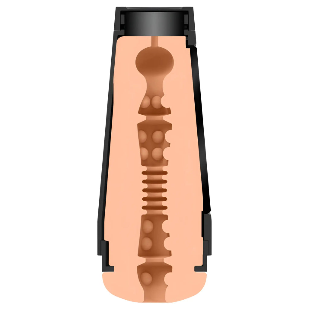 Black plastic sheath with a peach silicone textured insert in main squeeze jenna jameson ultraskyn stroker pussy vanilla
