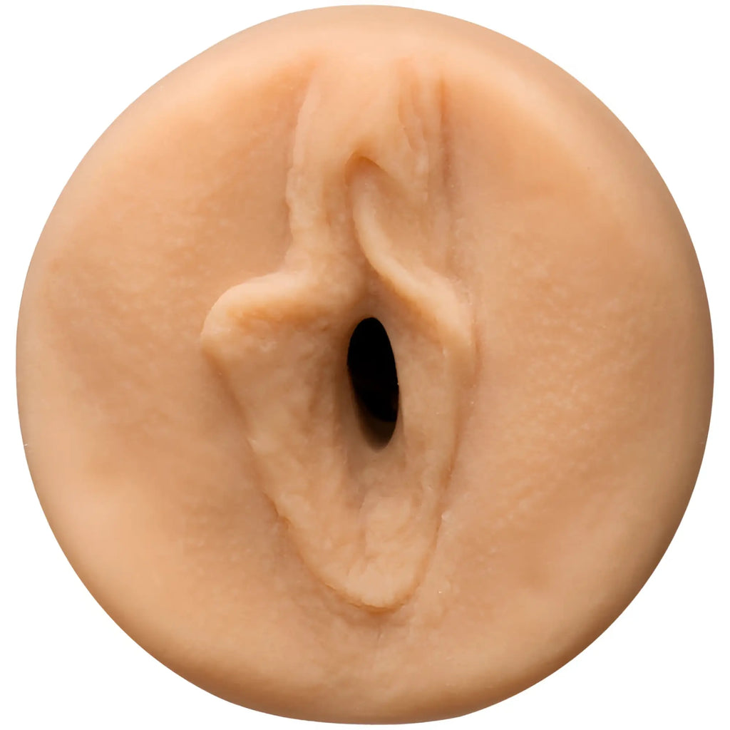Beige silicone anal plug main squeeze Mia Malkova pussy vanilla with realistic textured surface and central opening