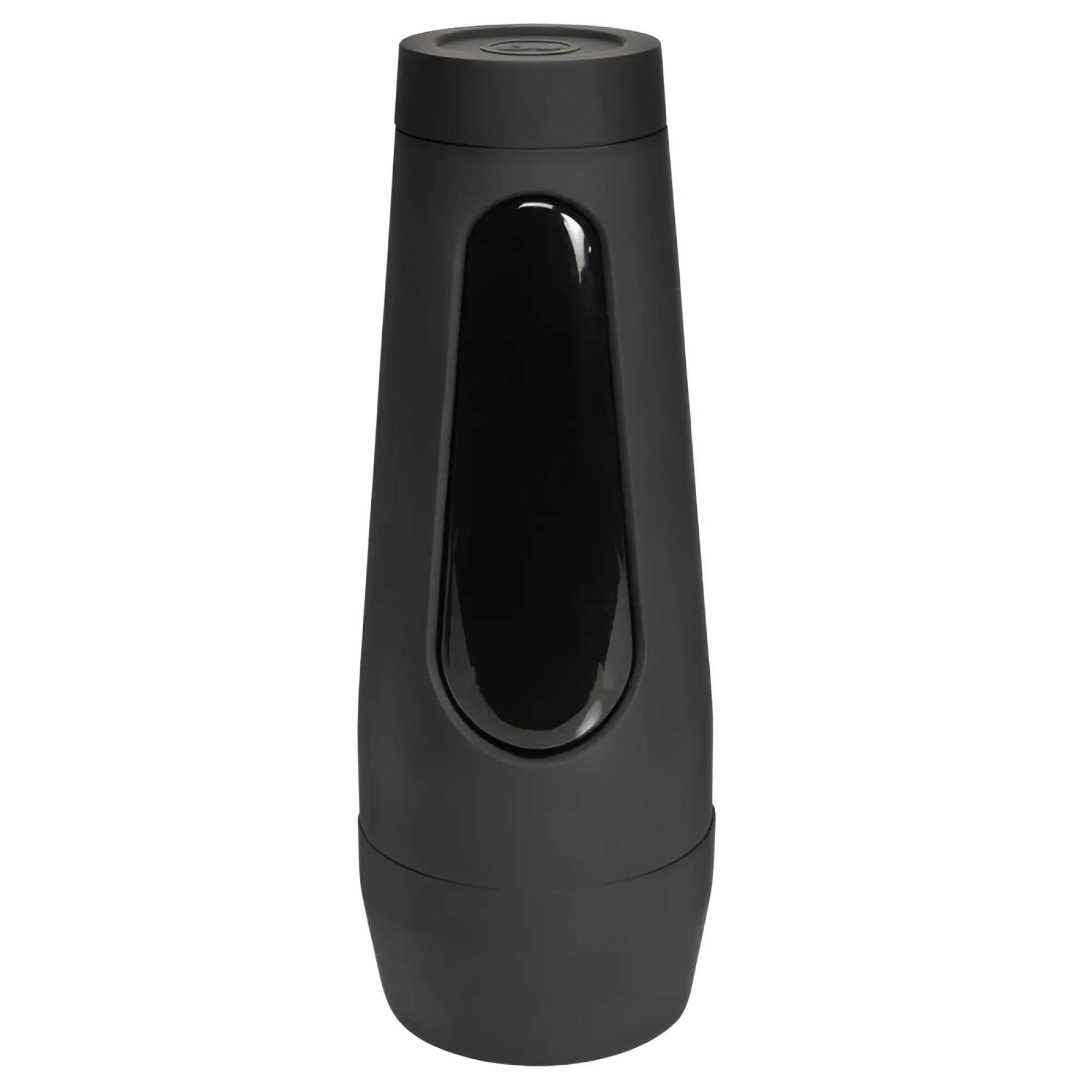Black matte-finish travel mug with sleek cylindrical design and glossy black vertical accent panel for main squeeze mia malkova pussy vanilla