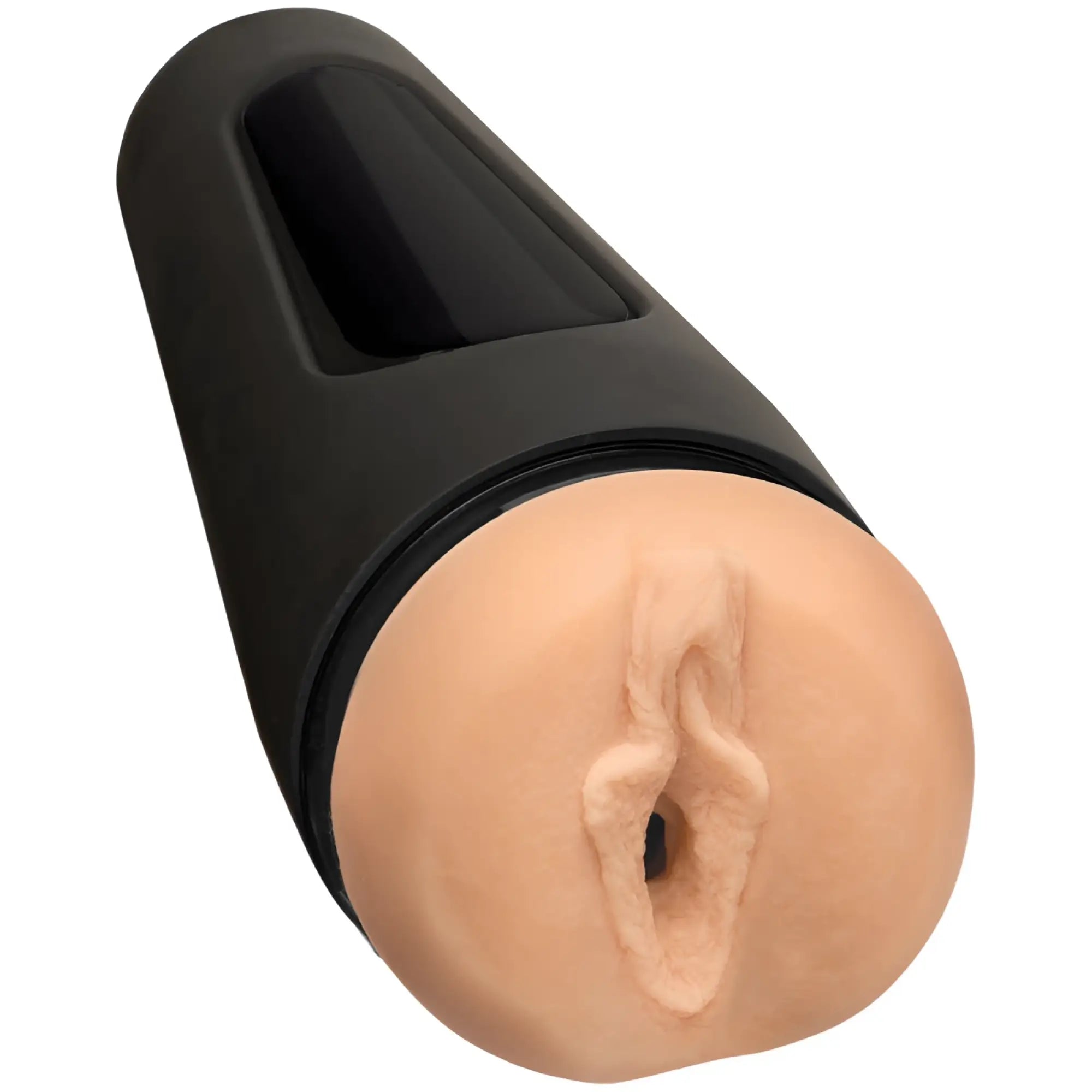 Main squeeze mia malkova pussy vanilla black silicone adult toy with realistic flesh toned textured head and black grip section