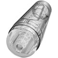 Main Squeeze Optix crystal clear plastic cylindrical masturbator with internal ridged and grooved design