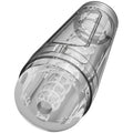 Main Squeeze Optix crystal clear plastic cylindrical masturbator with internal ridged and grooved design