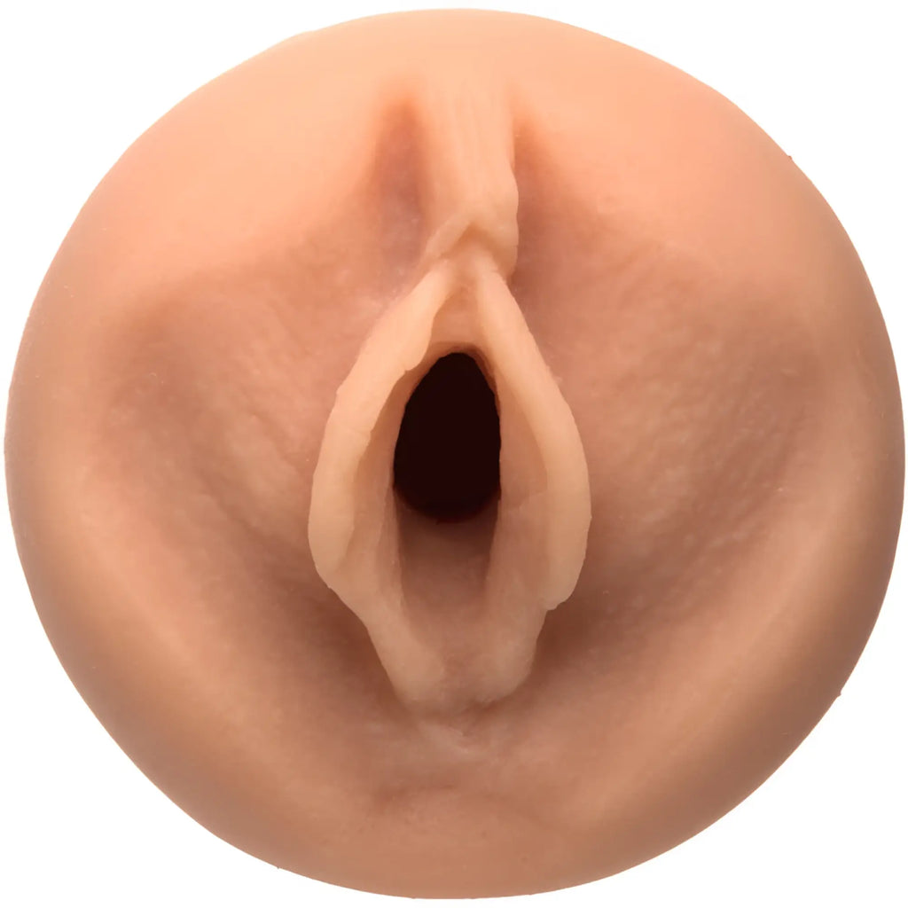 Beige silicone anal plug main squeeze sasha grey pussy with realistic contours and central opening