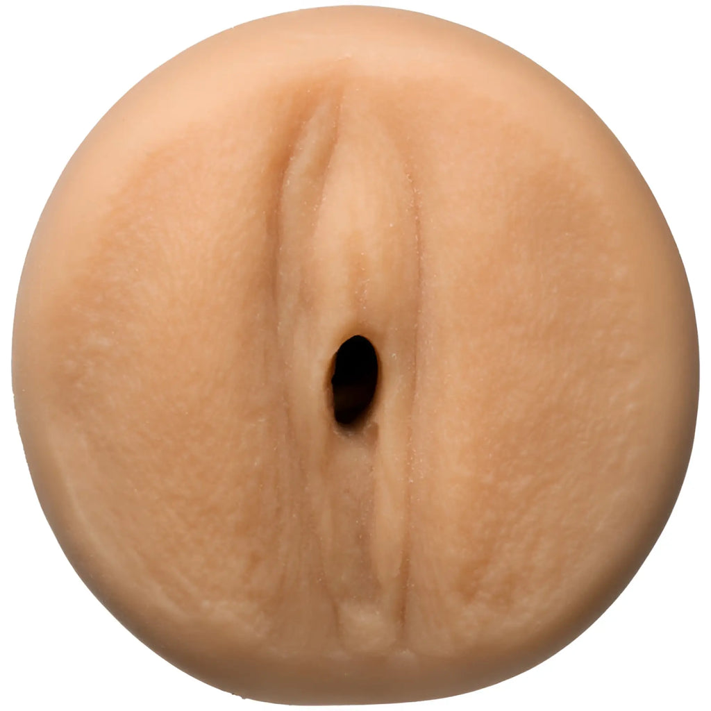Beige silicone anal plug with realistic texture and central opening from main squeeze sophie dee pussy vanilla product