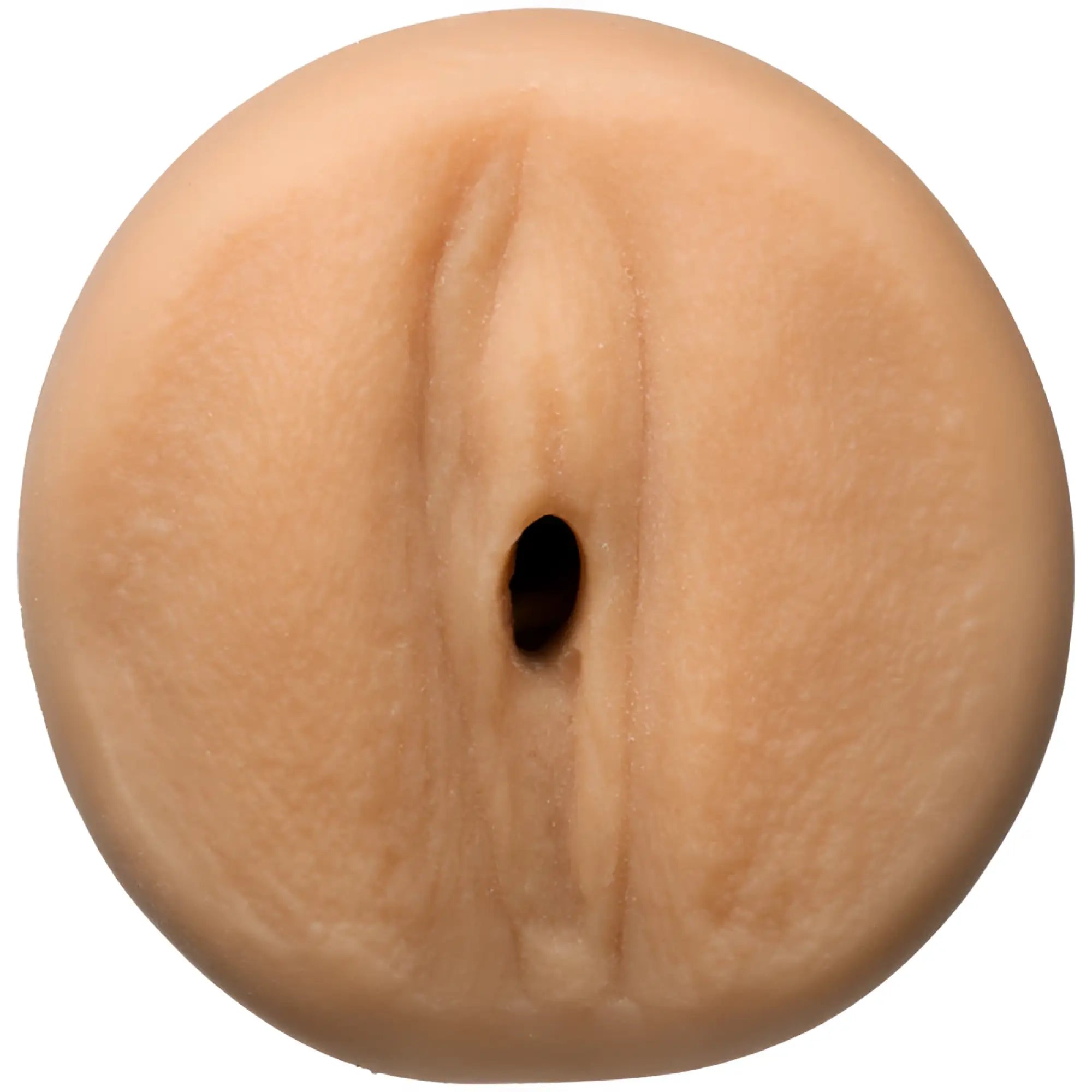 Beige silicone anal plug with realistic texture and central opening from main squeeze sophie dee pussy vanilla product