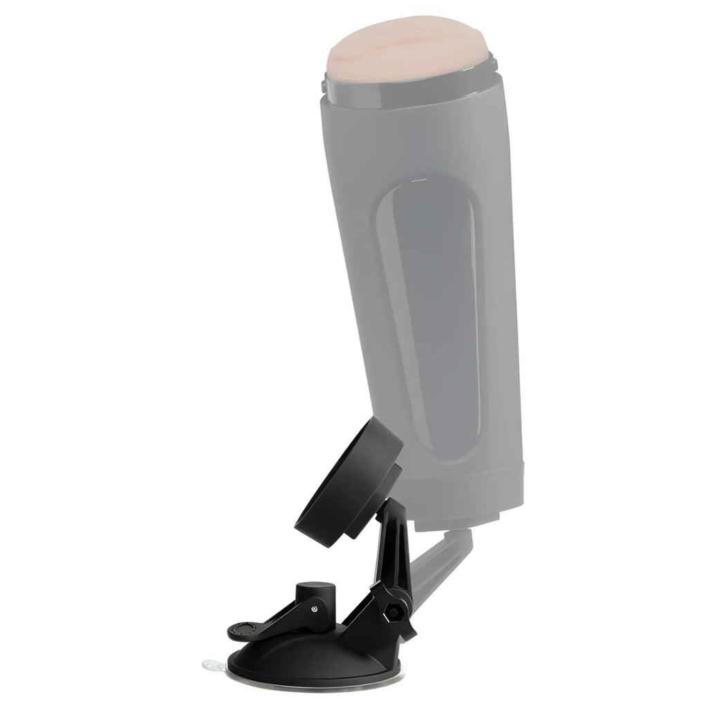 Gray cylindrical main squeeze suction cup accessory with beige top and black rubber suction cup base