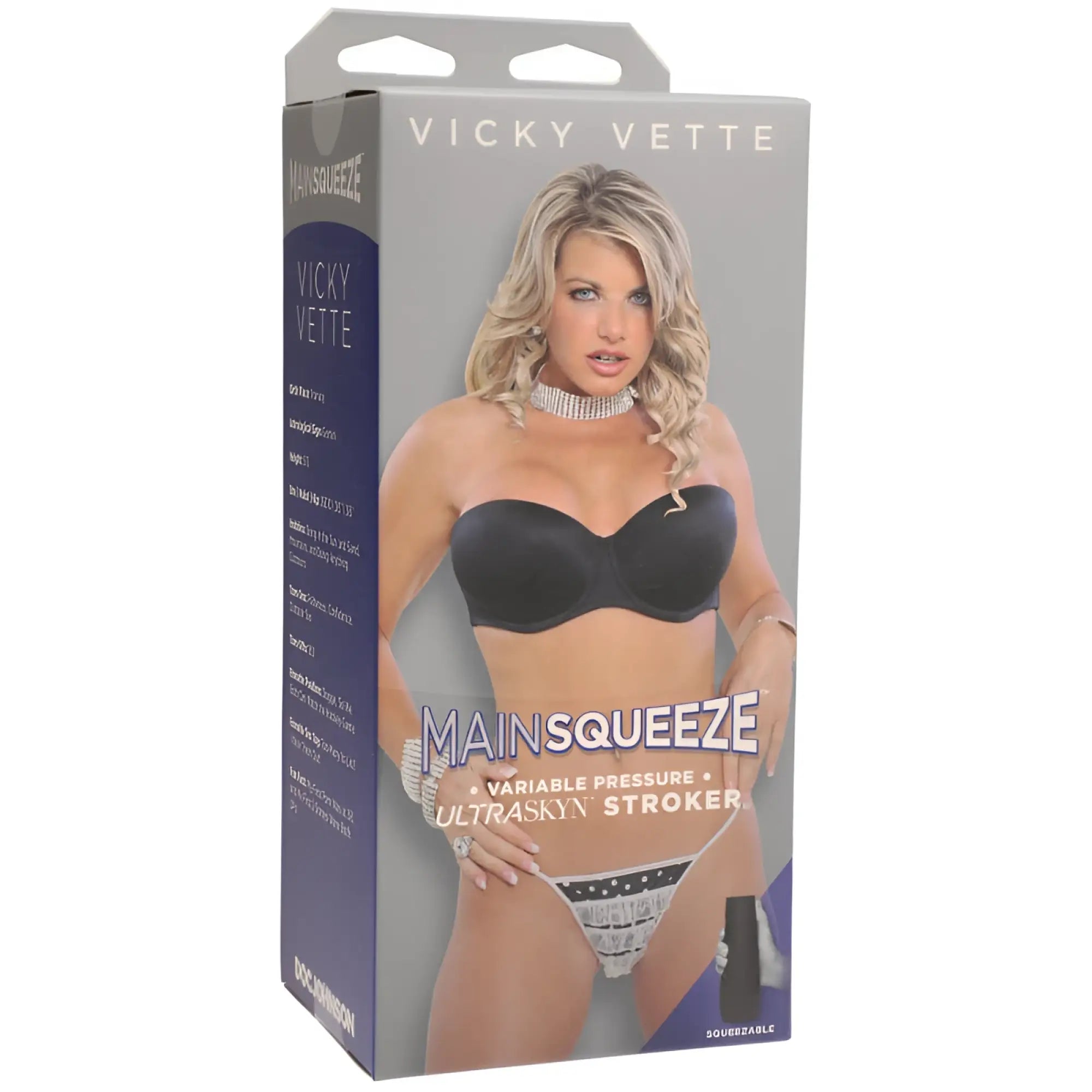 Main squeeze vicky vette pussy black ultraskyn stroker with ergonomic design and textured surface for enhanced grip