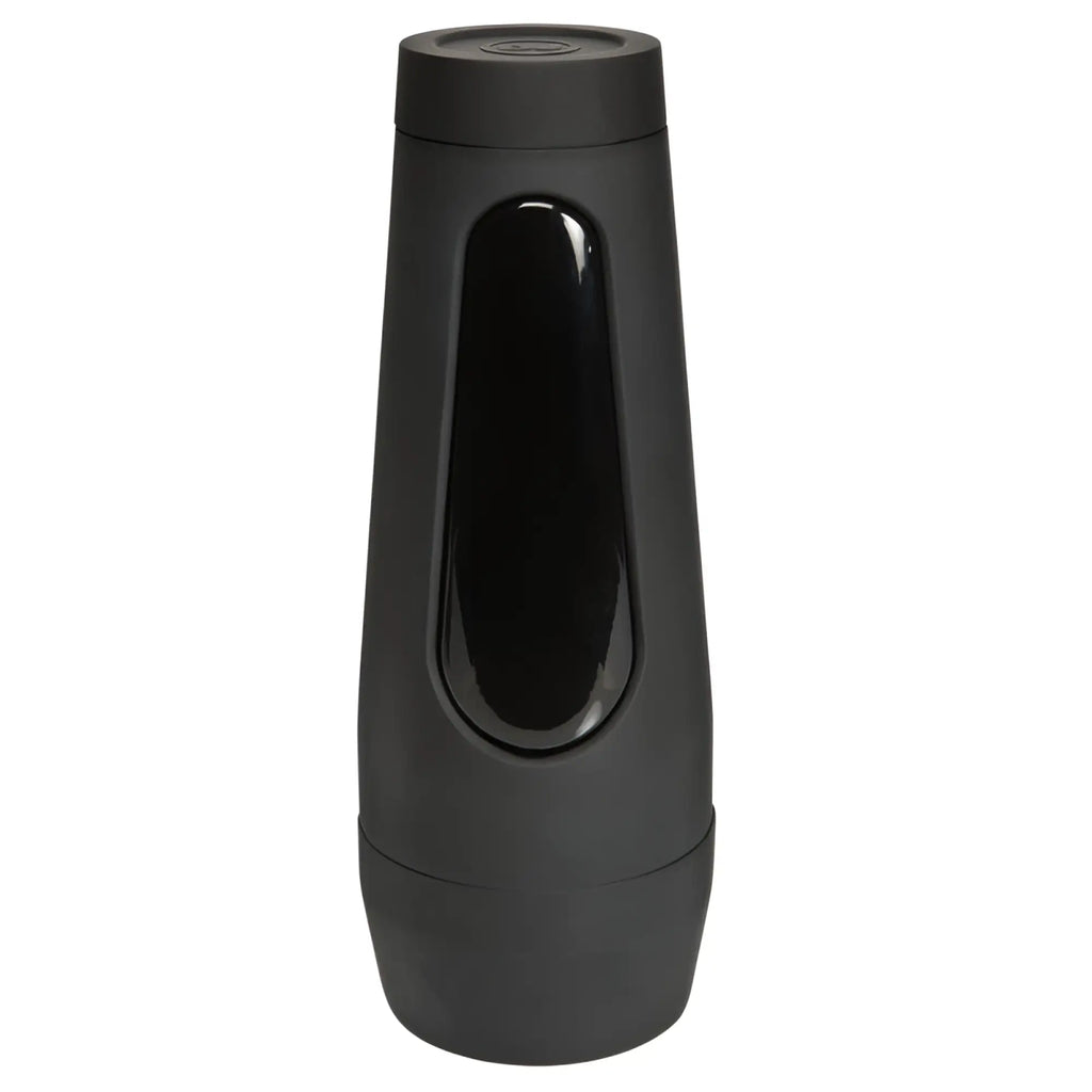 Black matte travel mug with sleek cylindrical design and glossy black accent panel in main squeeze the virgin masturbator vanilla product