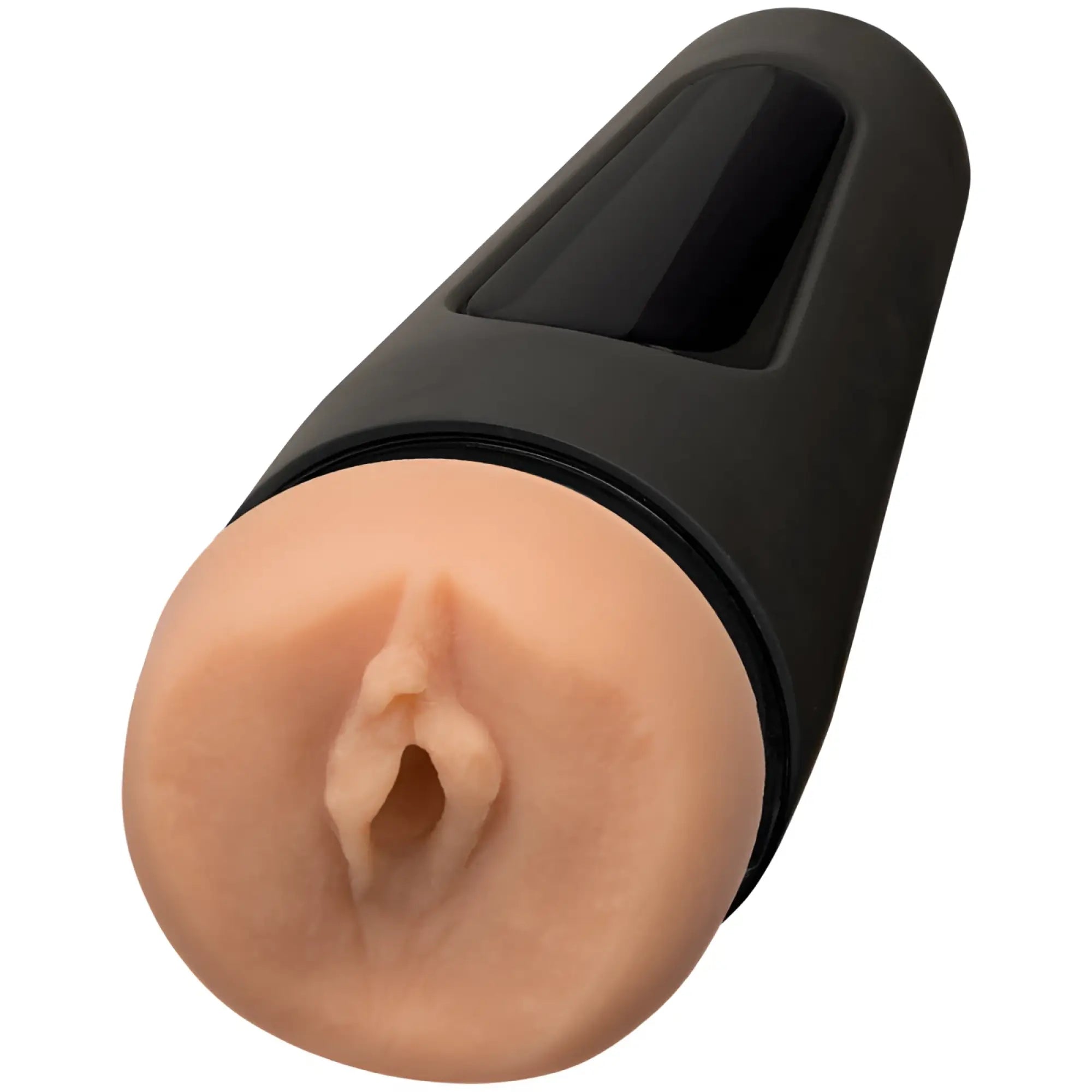 Main squeeze the virgin masturbator vanilla black silicone adult toy with realistic flesh toned textured head and control panel