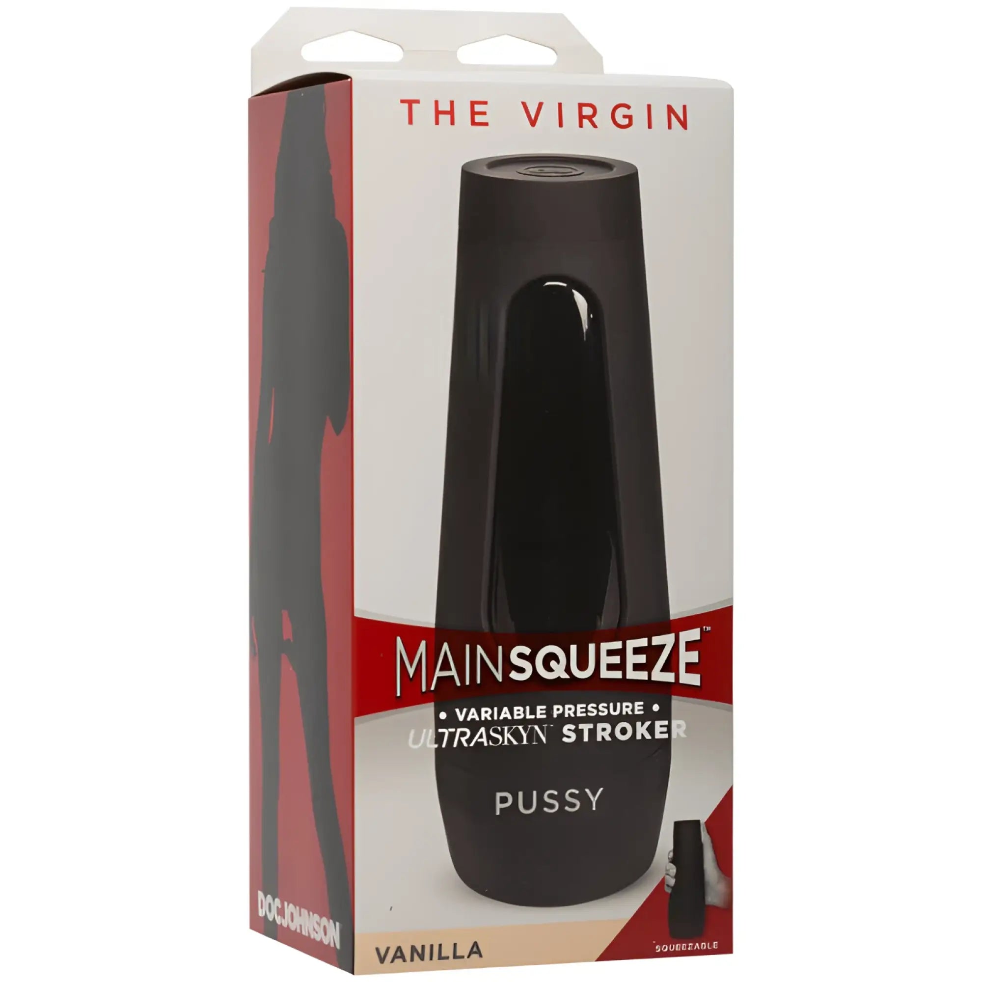 Black silicone mainsqueeze ultraskyn stroker by doc johnson with sleek cylindrical design and variable pressure mechanism