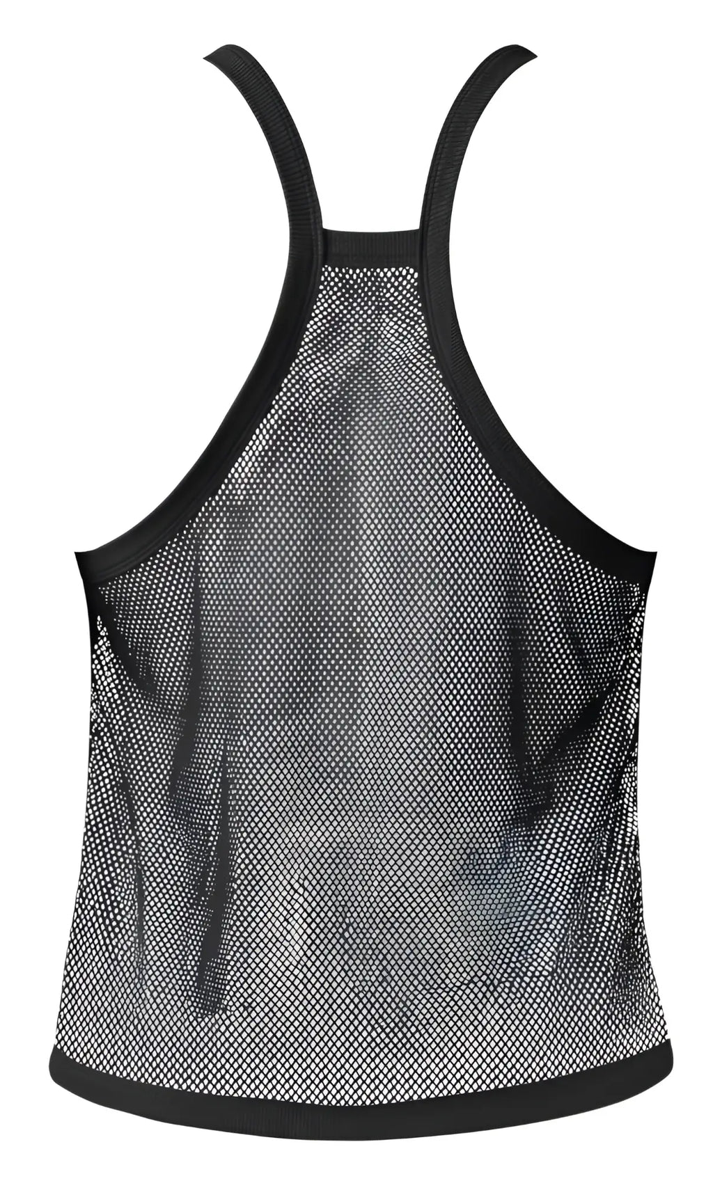 Male power 110-11c black fishnet tank top with sleek form-fitting design and reinforced shoulder straps