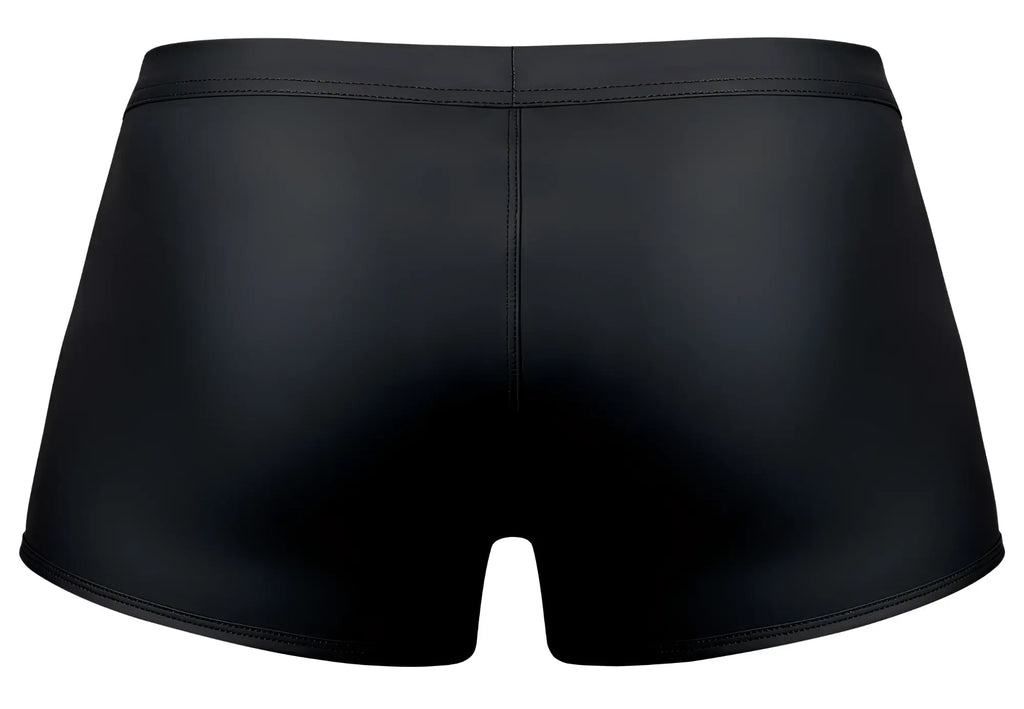 Male Power 120-298 Oh Snap Snap Off Short black glossy-finish swim trunks with sleek form-fitting design