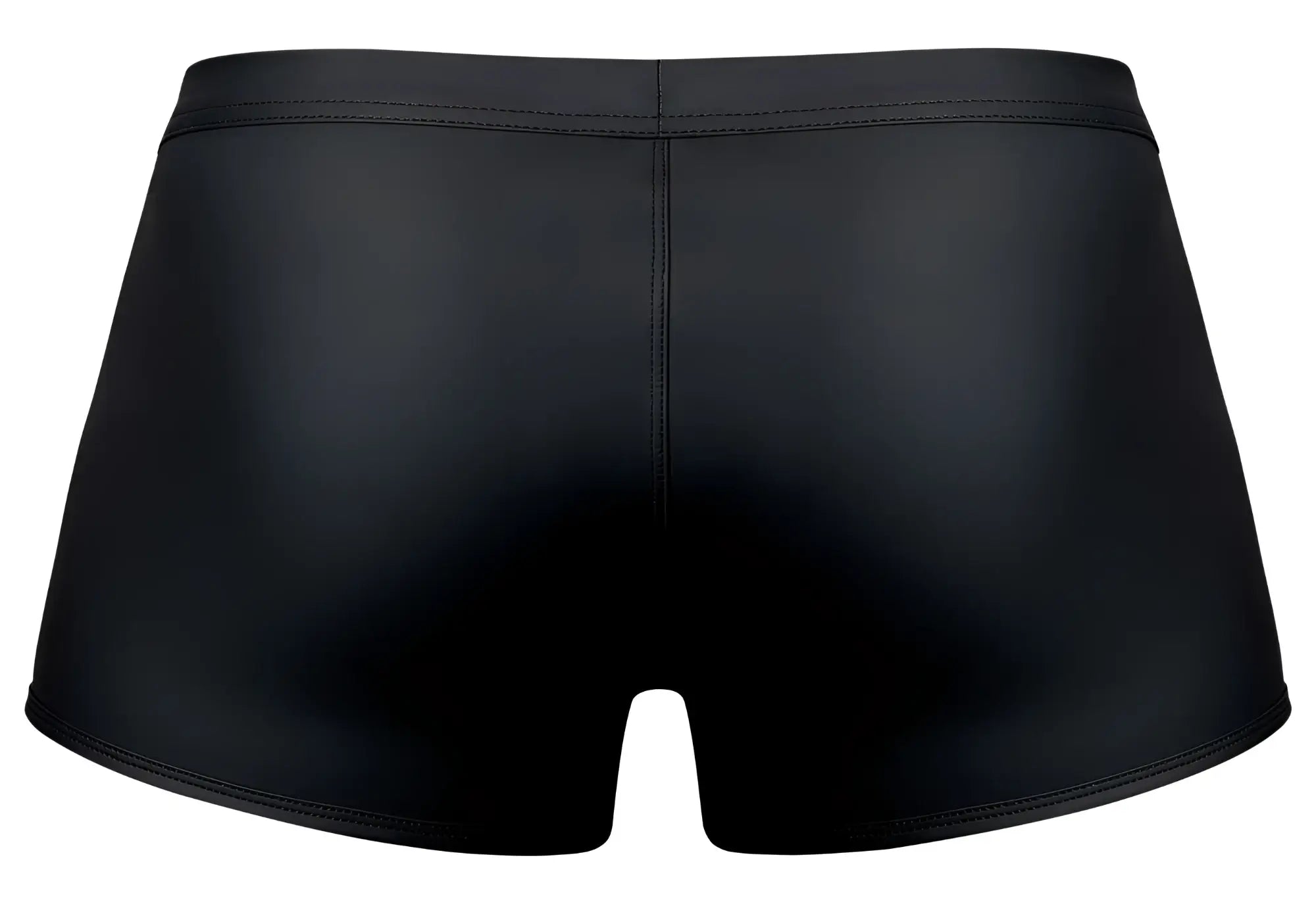 Male Power 120-298 Oh Snap Snap Off Short black glossy-finish swim trunks with sleek form-fitting design