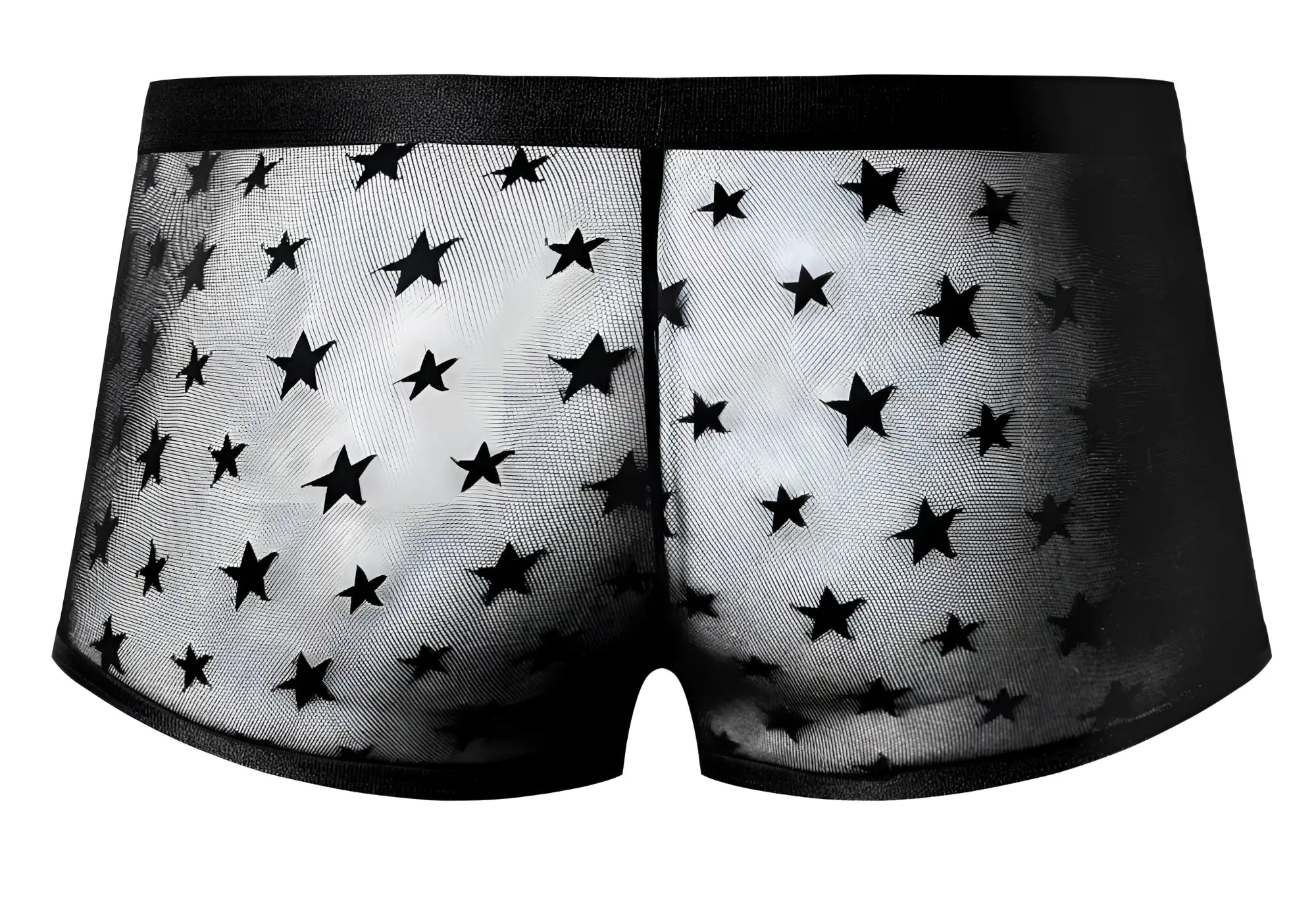 Male power 122-291 love star short sheer men’s underwear with black star pattern and solid black waistband
