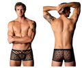 Black sheer star-patterned men’s briefs with black elastic waistband front panel male power 122-291 love star short