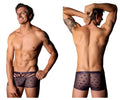 Male power 122-291 love star short sheer dark purple boxer briefs with star pattern and front cut-out straps