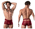 Male power 126-289 lucifer burgundy red lace briefs with decorative pattern and cut-out sides for men