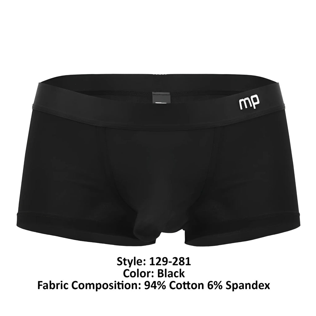 Male power 129-281 easy breezy mini short black snug-fitting men’s briefs made of 94% cotton 6% spandex blend