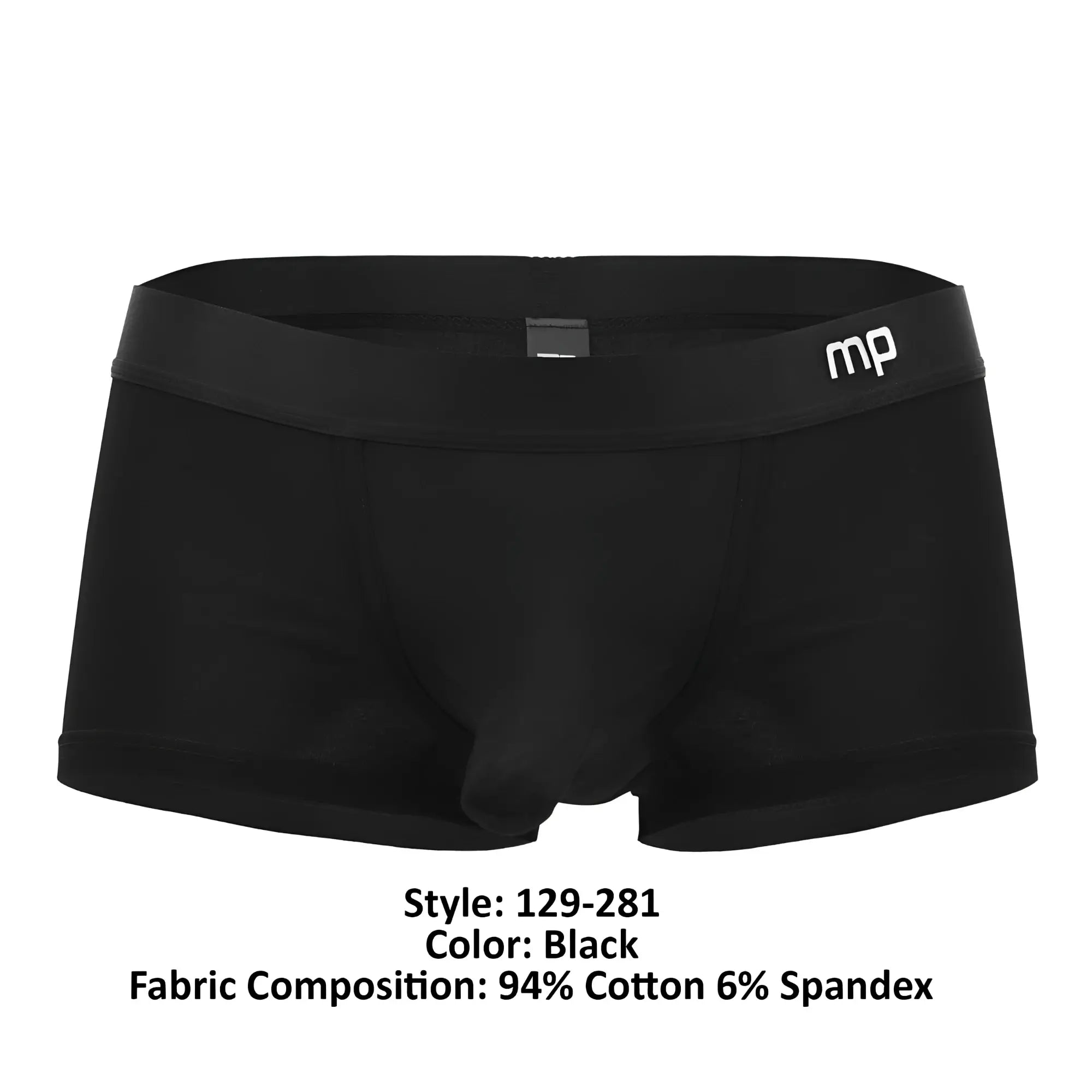 Male power 129-281 easy breezy mini short black snug-fitting men’s briefs made of 94% cotton 6% spandex blend