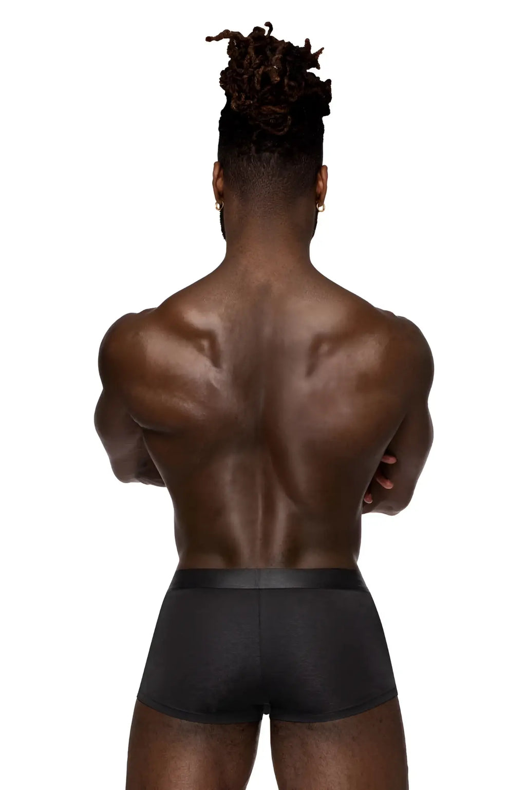 Male power 129-281 easy breezy mini short black briefs with sleek smooth fabric and narrow elastic waistband