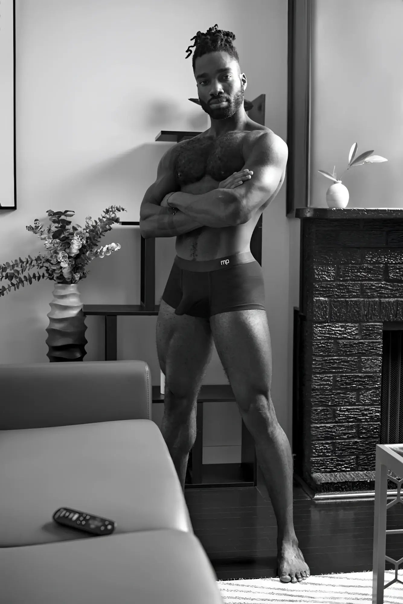 Male power 129-281 easy breezy mini short black briefs with subtle waistband logo and comfortable sleeve design