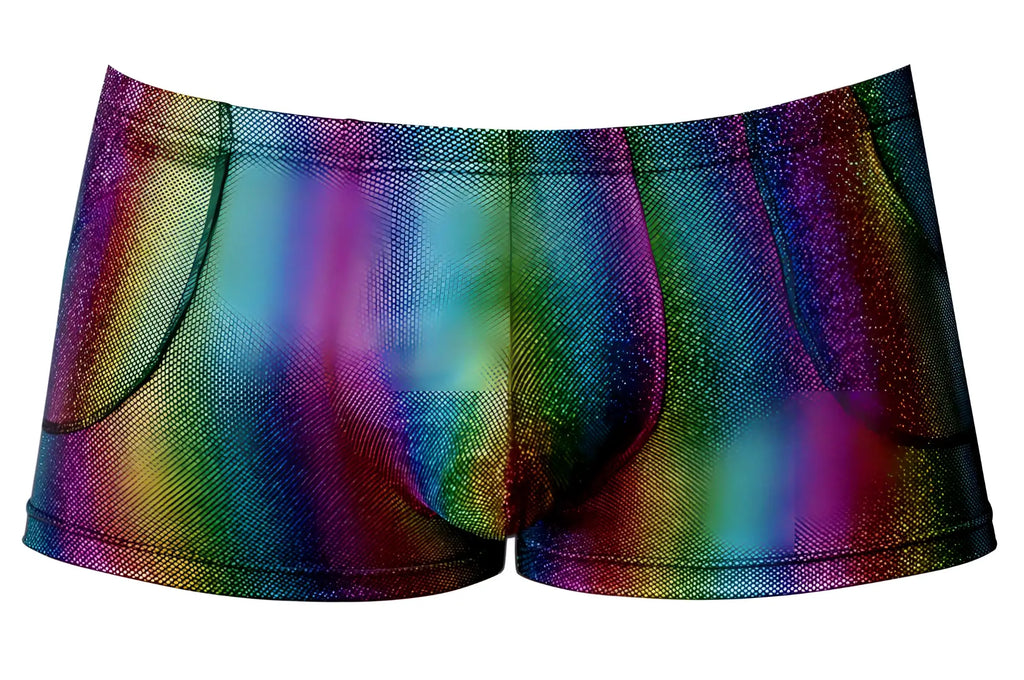 Male power 132-297 pack n play rainbow mens briefs with glitter pattern mesh texture and side pockets
